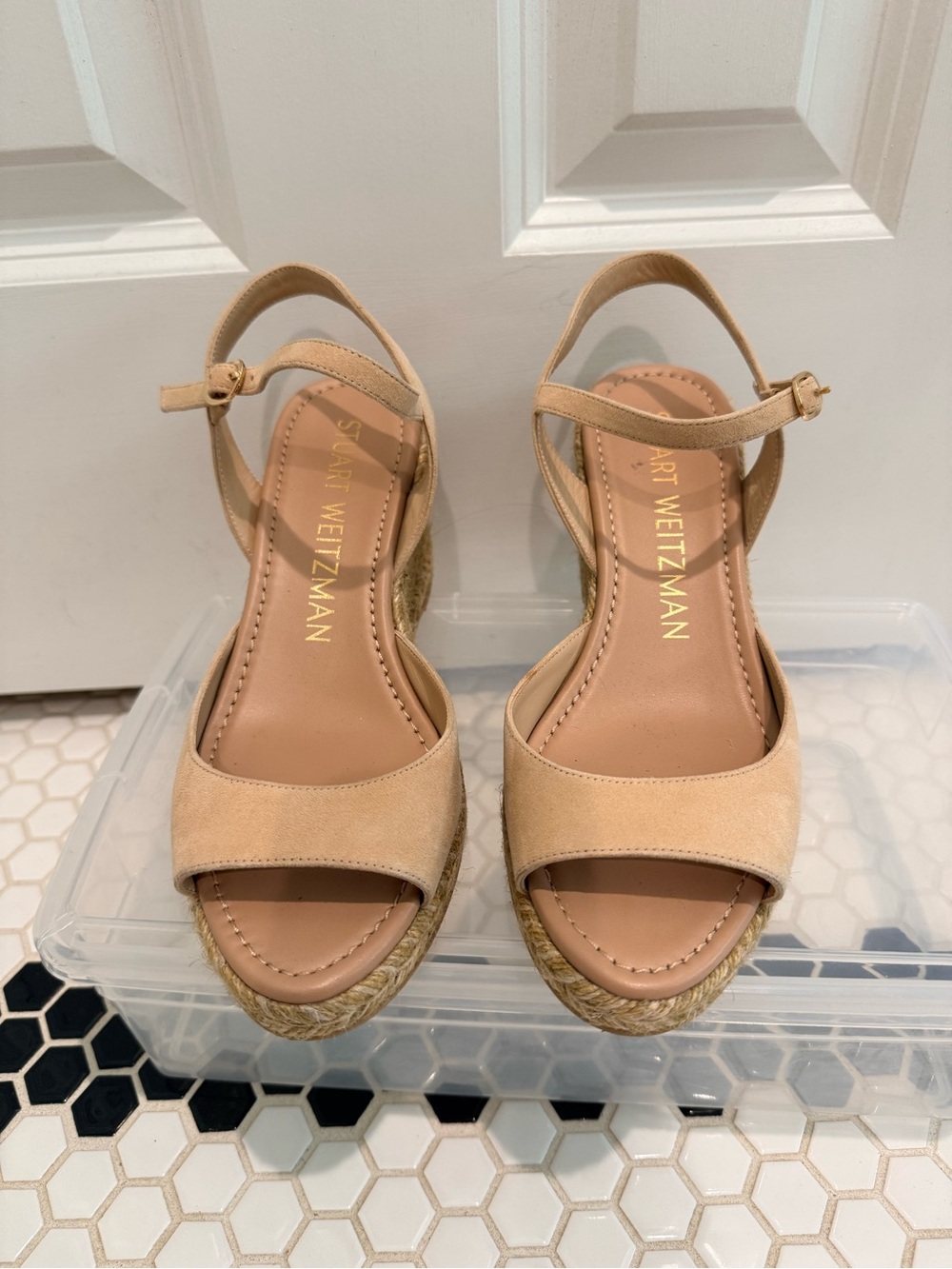 Stuart Weitzman Mirela II Nude Suede Espadrille Wedge Sandals 7.5. Like New. - Picture 7 of 11